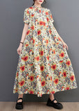 Momentlover Fine Floral Print Stand Collar Exra Large Hem Cotton Shirt Dresses Summer LY1542