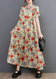 Momentlover Fine Floral Print Stand Collar Exra Large Hem Cotton Shirt Dresses Summer LY1542