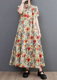 Momentlover Fine Floral Print Stand Collar Exra Large Hem Cotton Shirt Dresses Summer LY1542