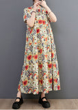Momentlover Fine Floral Print Stand Collar Exra Large Hem Cotton Shirt Dresses Summer LY1542