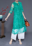 Momentlover Fine Green Embroideried Hollow Out Tulle Holiday Dress Half Sleeve LY1966