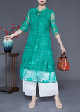 Momentlover Fine Green Embroideried Hollow Out Tulle Holiday Dress Half Sleeve LY1966