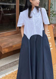 Momentlover Fine White Peter Pan Collar Patchwork Cotton Fake Two Piece Dress Summer LY1756