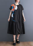 Momentlover French Black O-Neck Patchwork Wrinkled Cotton Party Dress Summer LY1576