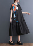 Momentlover French Black O-Neck Patchwork Wrinkled Cotton Party Dress Summer LY1576