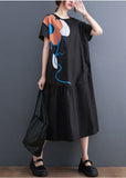 Momentlover French Black O-Neck Patchwork Wrinkled Cotton Party Dress Summer LY1576