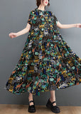 Momentlover French Black Oversized Print Exra Large Hem Cotton Dress Summer LY1545