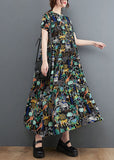 Momentlover French Black Oversized Print Exra Large Hem Cotton Dress Summer LY1545