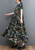 Momentlover French Black Oversized Print Exra Large Hem Cotton Dress Summer LY1545