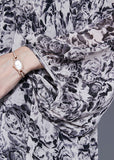 Momentlover French Black Square Collar Oversized Print Chiffon Long Dress Lantern Sleeve LY1914