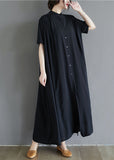 Momentlover French Black Stand Collar Oversized Cotton Long Dress Summer LY1565