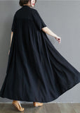 Momentlover French Black Stand Collar Oversized Cotton Long Dress Summer LY1565