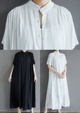 Momentlover French Black Stand Collar Oversized Cotton Long Dress Summer LY1565