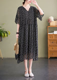 Momentlover French Black V Neck Hooded Print Chiffon Dress Summer LY1567