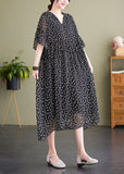 Momentlover French Black V Neck Hooded Print Chiffon Dress Summer LY1567