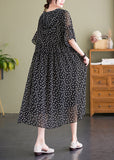 Momentlover French Black V Neck Hooded Print Chiffon Dress Summer LY1567