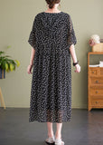 Momentlover French Black V Neck Hooded Print Chiffon Dress Summer LY1567