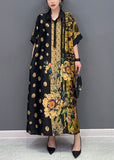 Momentlover French Colorblock Peter Pan Collar Print Silk Maxi Dresses Summer LY1596
