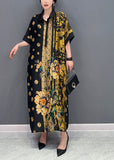 Momentlover French Colorblock Peter Pan Collar Print Silk Maxi Dresses Summer LY1596