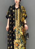 Momentlover French Colorblock Peter Pan Collar Print Silk Maxi Dresses Summer LY1596