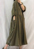 Momentlover French Grey Oversized Patchwork Drawstring Wrinkled Cotton Dress Half Sleeve LY1765