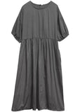 Momentlover French Grey Oversized Patchwork Drawstring Wrinkled Cotton Dress Half Sleeve LY1765