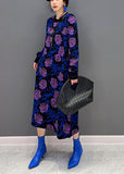 Momentlover French Purple Rose Print Slim Fit Knit Long Dress Spring LY1666