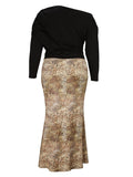 Momentlover Plus Size Inclined Neck Snakeskin Print Mermaid Dress AC262