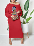 Momentlover Plus Size Off The Shoulder Figure Letter Butterfly Print Dress AT9674