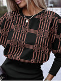 Momentlover Plus Size Lantern Sleeve Geometric Print Dress AR56175