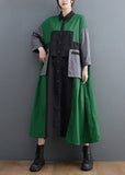Momentlover Green Patchwork Cotton Holiday Dresses Peter Pan Collar Spring LY1511