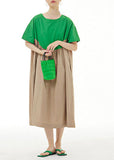 Momentlover Green Patchwork Cotton Vacation Dresses O Neck Wrinkled Summer LY1157
