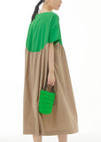 Momentlover Green Patchwork Cotton Vacation Dresses O Neck Wrinkled Summer LY1157