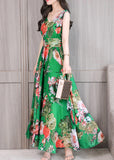Momentlover Green Slim Chiffon Maxi Dress Sleeveless LY1716