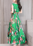Momentlover Green Slim Chiffon Maxi Dress Sleeveless LY1716