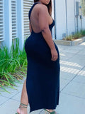 Momentlover Plus Size Backless Thigh Slit Bodycon Dress AT9649