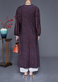 Momentlover Handmade Black O-Neck Patchwork Print Wrinkled Silk Dress Lantern Sleeve LY1974