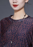 Momentlover Handmade Black O-Neck Patchwork Print Wrinkled Silk Dress Lantern Sleeve LY1974