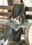 Momentlover Handmade Green Patchwork Cozy Long Dress Spring LY1957