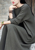 Momentlover Handmade Green Patchwork Cozy Long Dress Spring LY1957