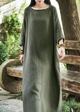 Momentlover Handmade Green Patchwork Cozy Long Dress Spring LY1957