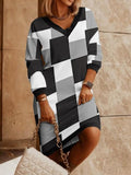 Momentlover Plus Size V Neck Plaid Print Dress AC2679