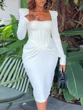 Momentlover Plus Size Square Neck Ruched Slit Bodycon Dress AC2627