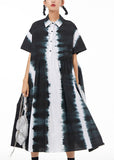 Momentlover Italian Black Peter Pan Collar Wrinkled Tie Dye Patchwork Cotton Shirts Dress Summer LY1275