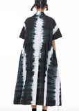 Momentlover Italian Black Peter Pan Collar Wrinkled Tie Dye Patchwork Cotton Shirts Dress Summer LY1275