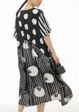 Momentlover Italian Black V Neck Asymmetrical Design Print Chiffon Dress Summer LY1219