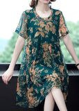 Momentlover Italian Green O-Neck Print Holiday Long Dress Summer LY1791