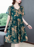 Momentlover Italian Green O-Neck Print Holiday Long Dress Summer LY1791