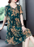 Momentlover Italian Green O-Neck Print Holiday Long Dress Summer LY1791