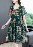 Momentlover Italian Green O-Neck Print Holiday Long Dress Summer LY1791